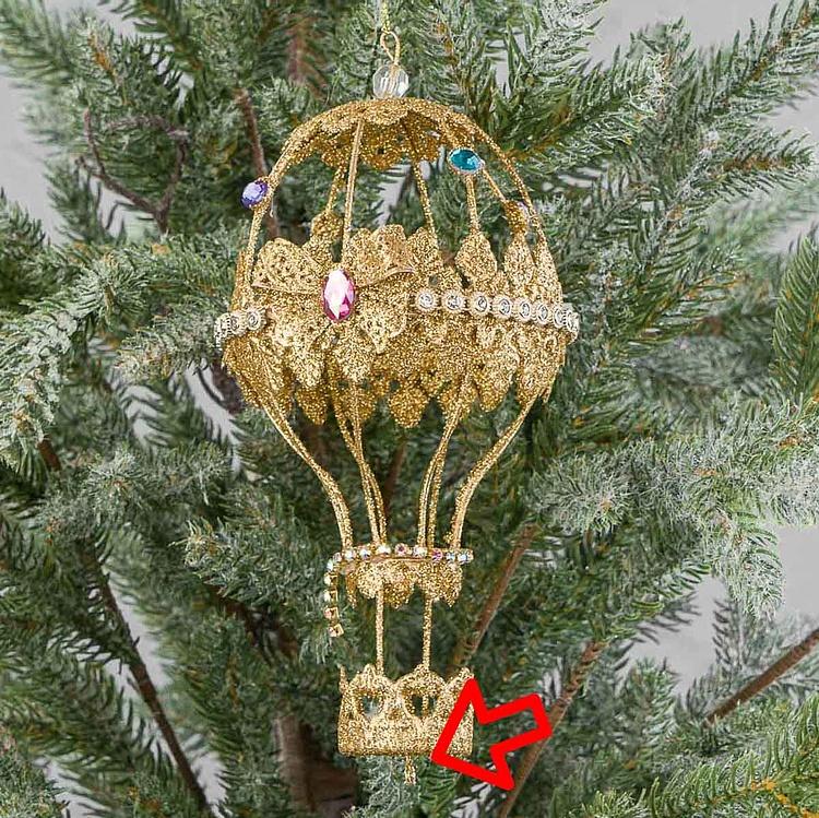 Ёлочная игрушка Золотистый воздушный шар дисконт Wire Jewel Hot Air Balloon Gold 24 cm discount