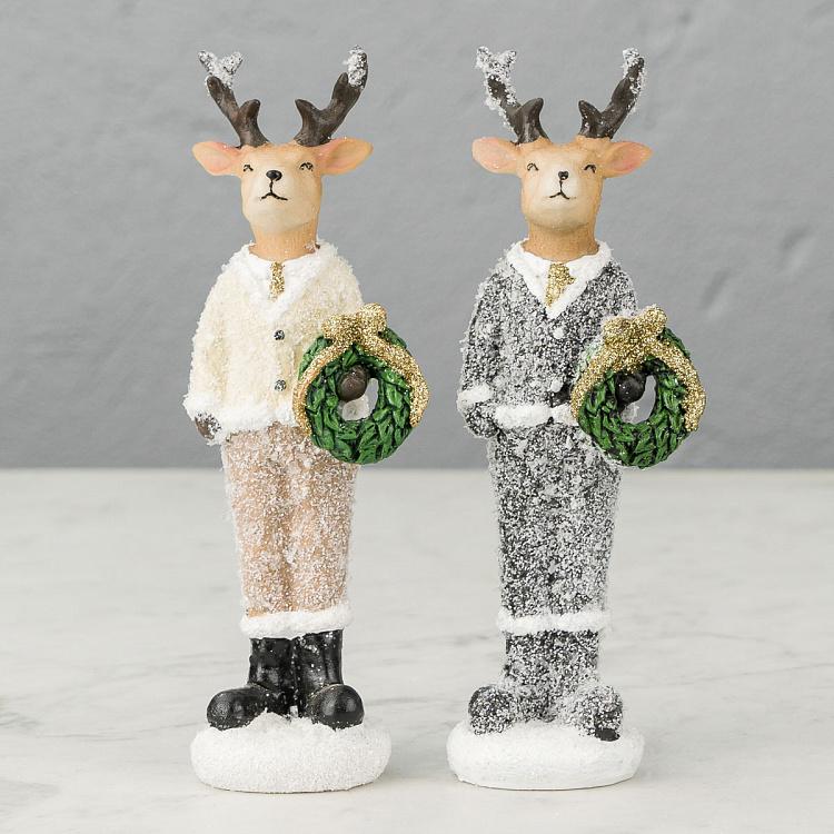 Набор из двух новогодних фигурок Олени-джентльмены Set Of 2 Christmas Deer Gentleman 20 cm