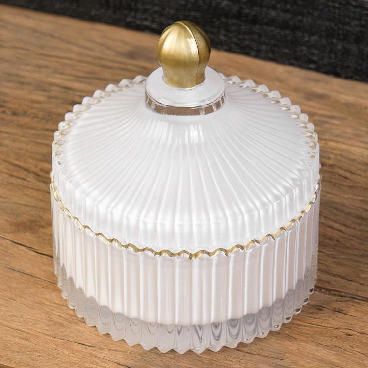 Арома-свеча в белом рифлёном стакане Шёлковый цветок, S Aroma Candle In White Striped Glass Silk Flower Small