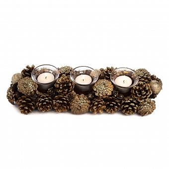 Подсвечник 3 Votives Holder With Pinecones Gold