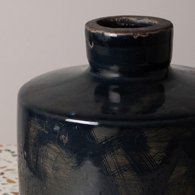 Ваза Бутыль керамическая тёмно-синего цвета, широкая Bottle Vase Dark Blue Wide