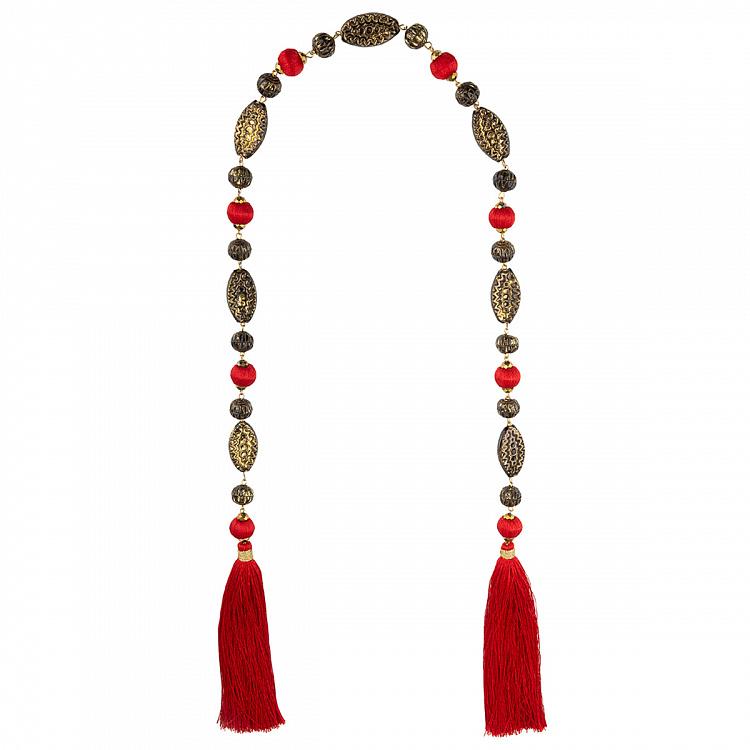 Гирлянда с металлическими бусинами и красными кисточками Garland With Metal Beads Red 98 cm