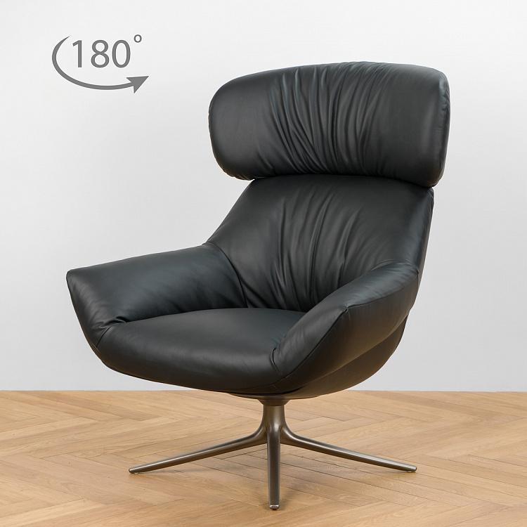 Вращающееся кресло Бельфьоре с подголовником, титановые ножки Belfiore Wing Swivel Armchair, Titanium