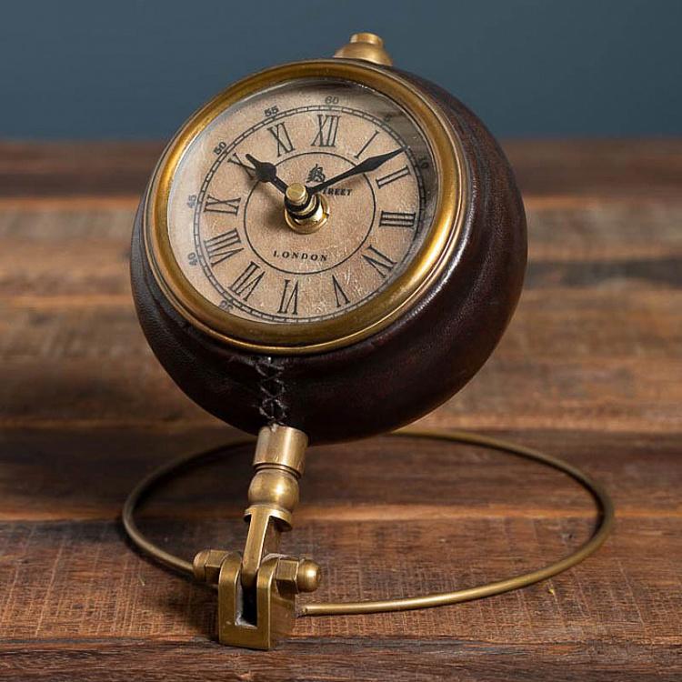 Round Leather Clock On Brass Stand