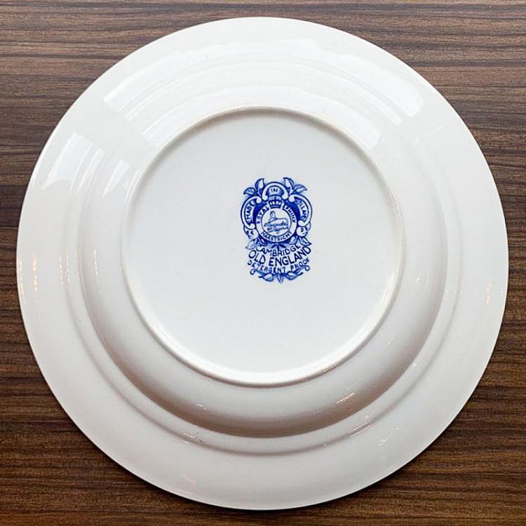 Винтажная тарелка белая с голубым мотивом 13, L Vintage Plate Blue White Large 13
