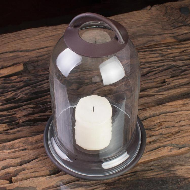Подсвечник со стеклянным колпаком и металлическим основанием Small Candle Jar With Metal Base And Handle