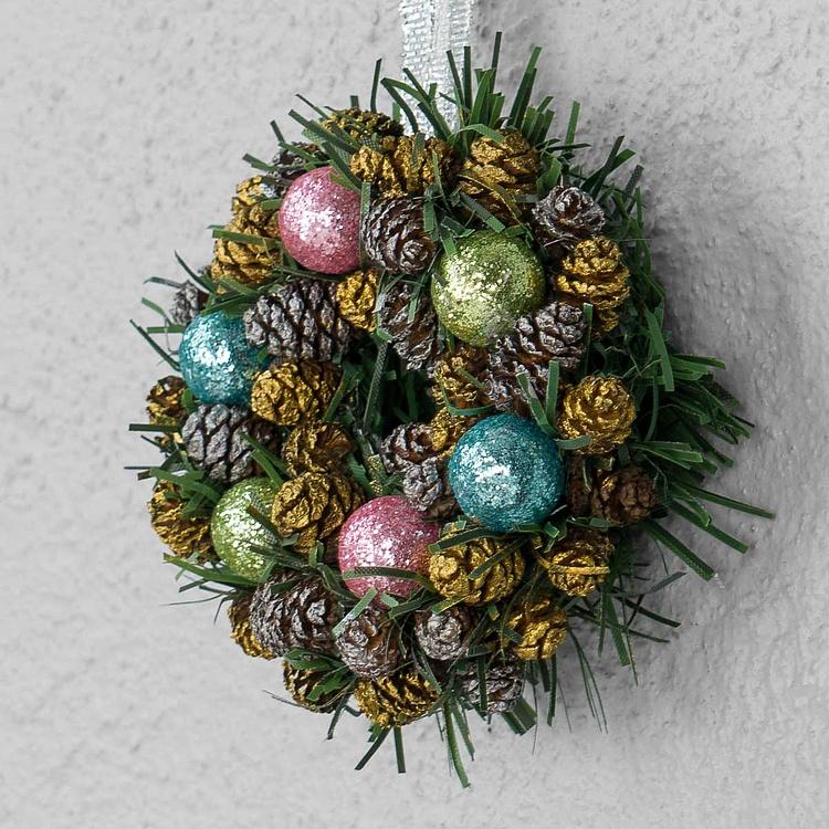 Новогодний венок с шишками и перламутровыми шарами 4, XS Wreath Bagel 4 Extra Small
