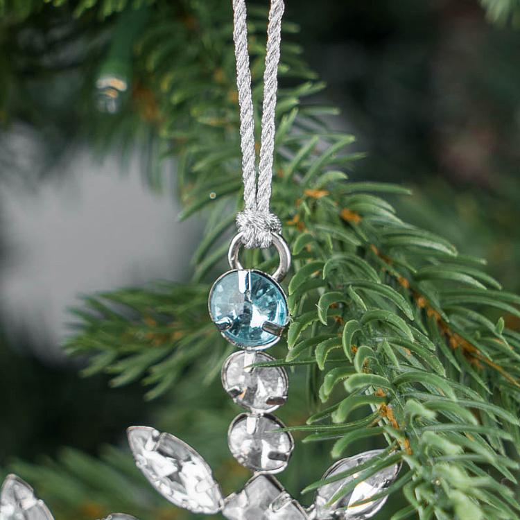 Ёлочная игрушка Серебристая снежинка с голубыми стразами Silver Blue Stones Snowflake Silver 15 cm