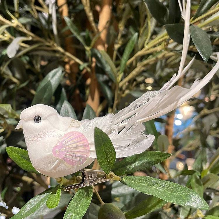 Ёлочная игрушка Sequin Lace Bird On Clip White 15 cm