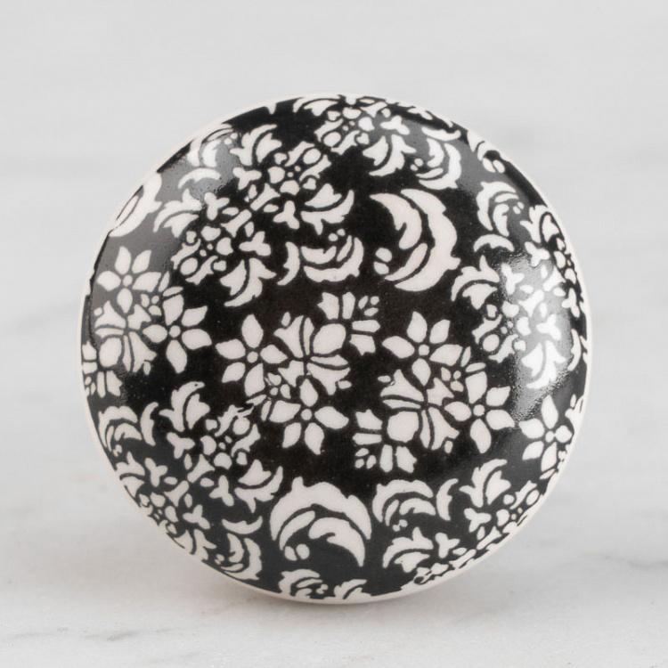 Мебельная чёрно-белая ручка Цветы Black And White Flowers Knob