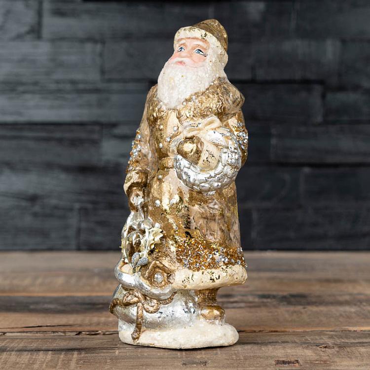 Новогодняя фигурка Санта с мешком подарков Paper Santa With Sack Gold/Cream 22 cm
