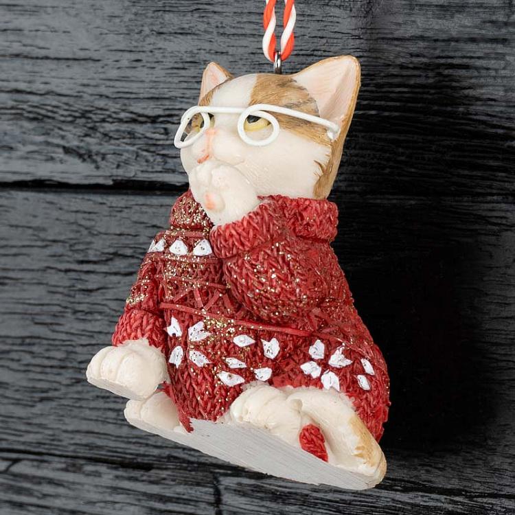 Ёлочная игрушка Кошечка в очках Cat With Glasses 6,5 cm