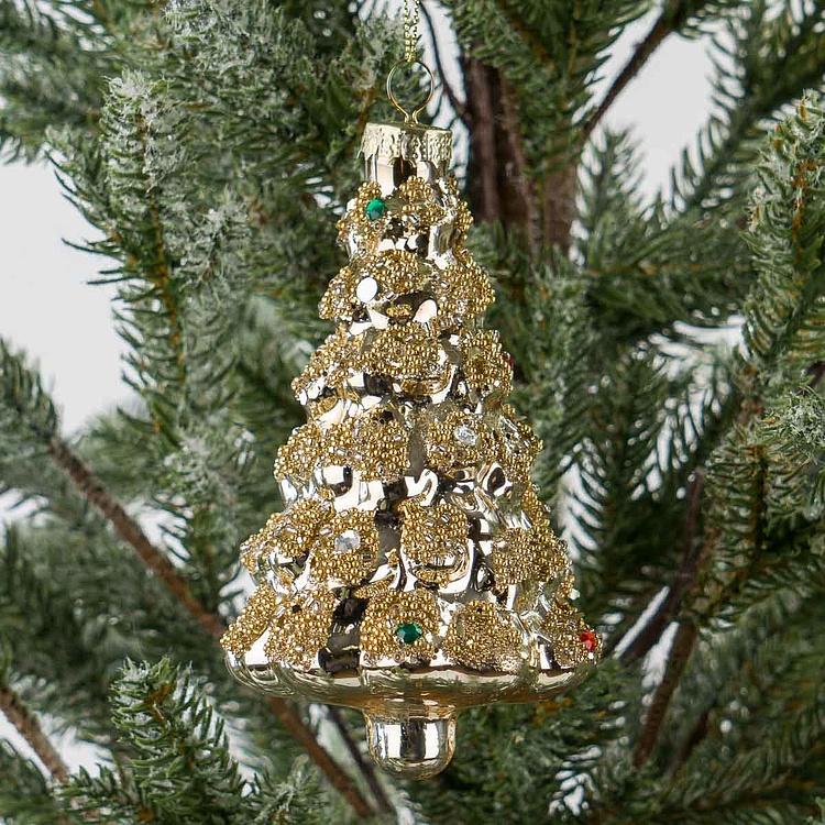 Ёлочная игрушка Золотая ёлка Glass Hanger Tree Gold 12 cm