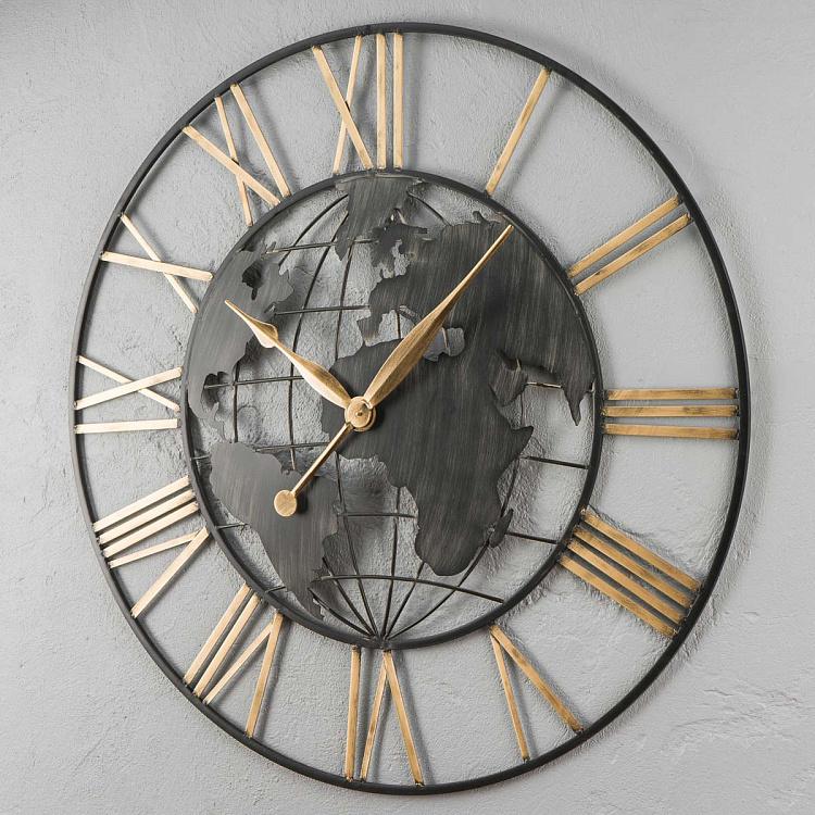 Clock With Iron World Map Large