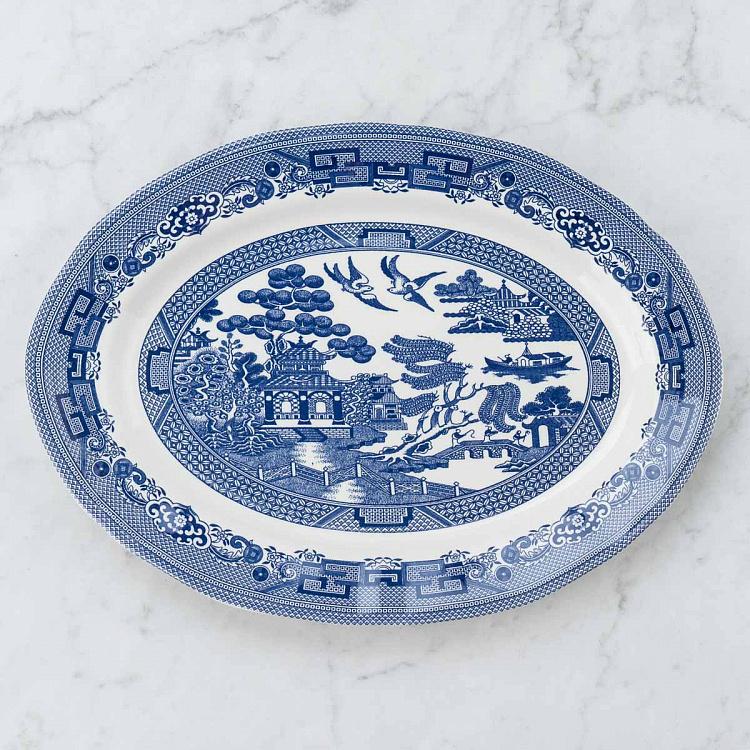 Овальная сервировочная тарелка Голубая ива, L Blue Willow Oval Serving Plate Large