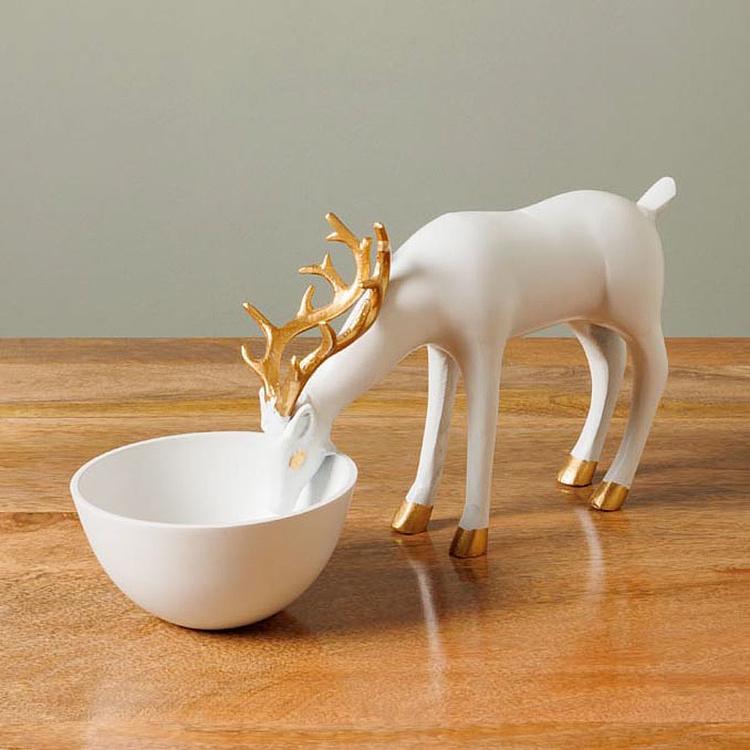 Подставка для мелочей Белый олень с золотыми рогами Deer Golden Horns Trinket Tray White