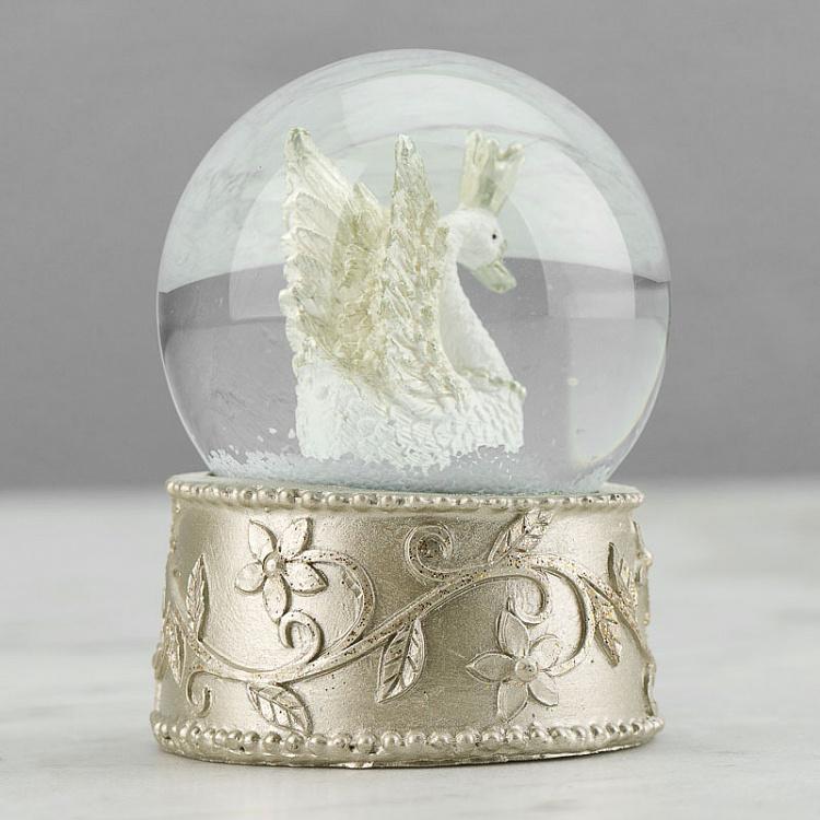 Новогодняя фигурка Снежный шар с лебедем Glass Royal Swan Snow Globe Champagne 6,5 cm