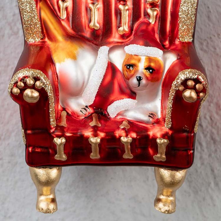 Ёлочная игрушка Собака в кресле Glass Xmas Dog In Sofa Chair Red 11 cm