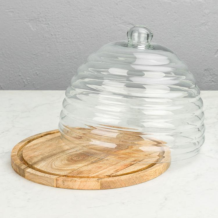 Деревянная доска со стеклянным колпаком Улей, L Bee Dish And Cover Large