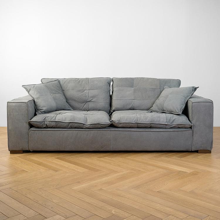 Трёхместный кожаный диван Сити, ножки цвета латуни City 3 Seater, Brass Metal Leather RM