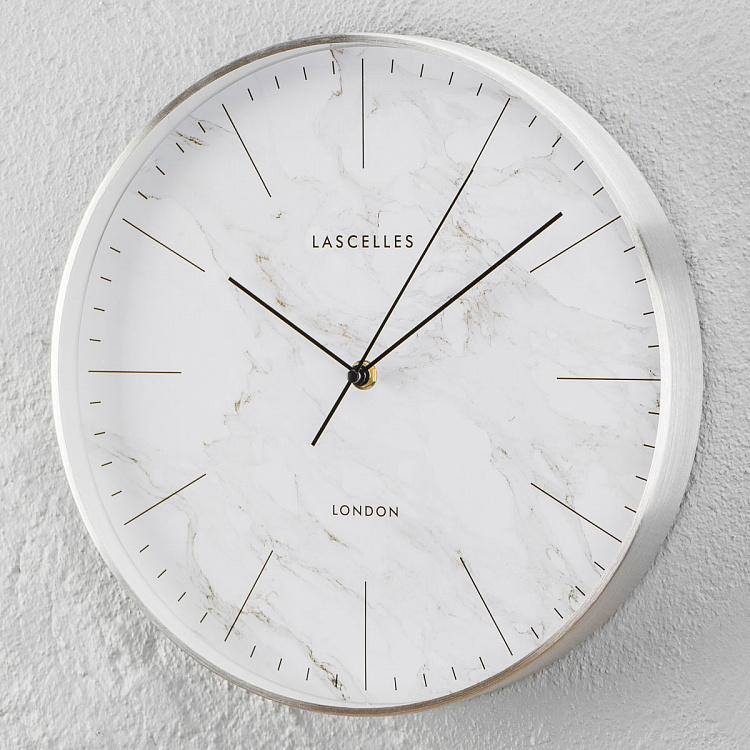 Матовые хромированные настенные часы с мраморным циферблатом Brushed Chrome Metal Cased Marble Effect Wall Clock