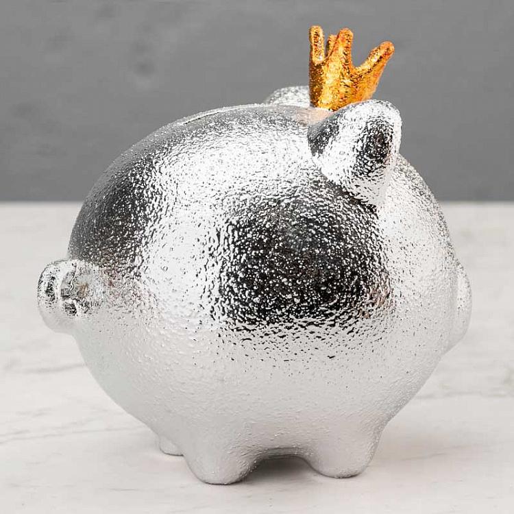 Копилка Серебряная свинья с короной Money Bank Silver Pig With Golden Crown