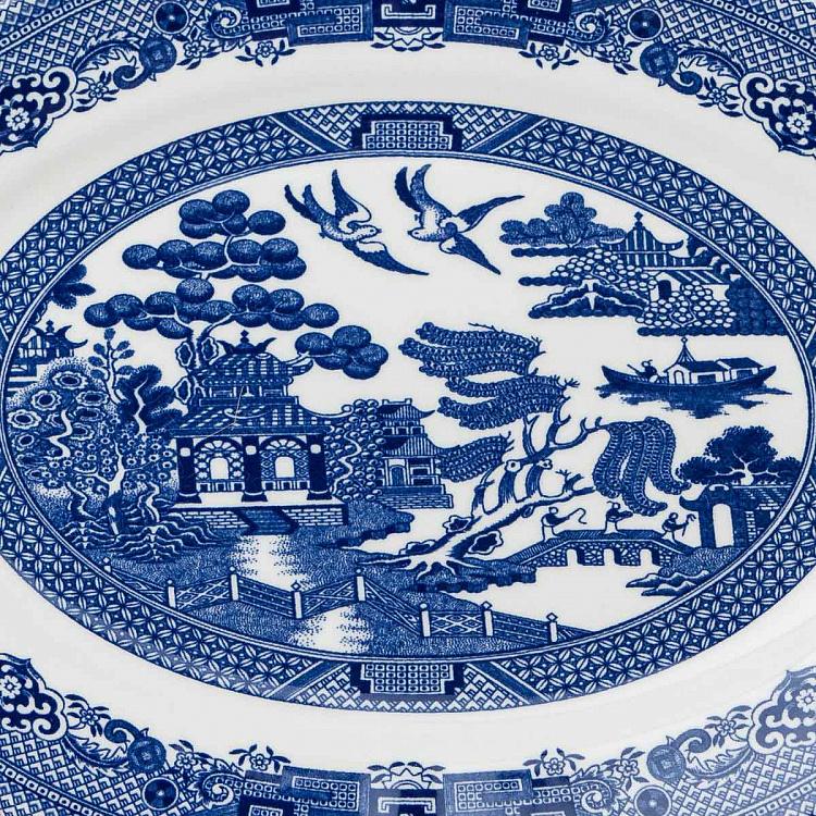 Овальная сервировочная тарелка Голубая ива, M Blue Willow Oval Serving Plate Medium