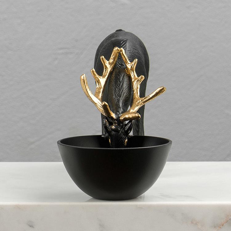 Подставка для мелочей Чёрный олень на водопое Deer Golden Horns Trinket Tray Black