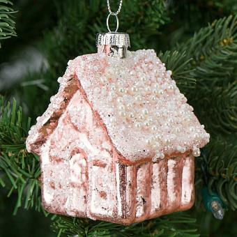 Glass Hanger House Pink With Beads 10 cm