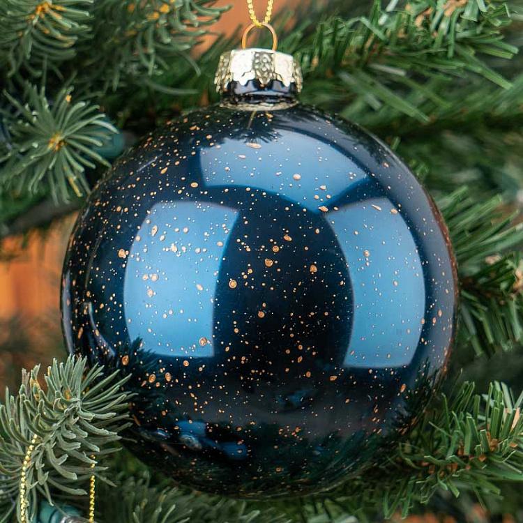 Набор из 3-х синих пятнистых ёлочных шаров Set Of 3 Glass Spotted Balls Blue 10 cm