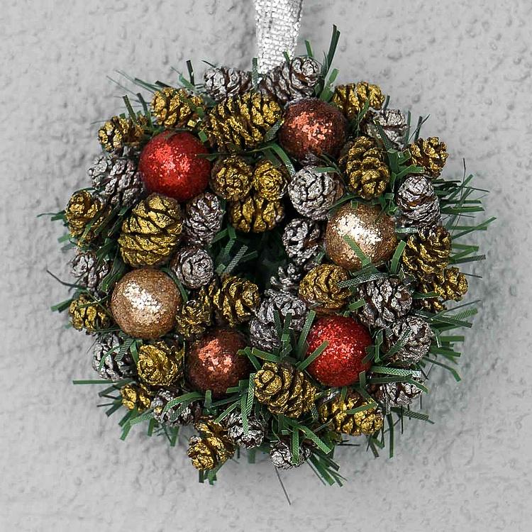 Новогодний венок с шишками и перламутровыми шарами 3, XS Wreath Bagel 3 Extra Small