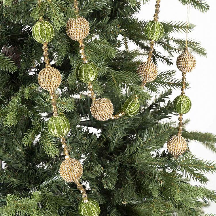 Гирлянда из Золотистых и зелёных шаров Garland With Balls Gold And Green 182 cm