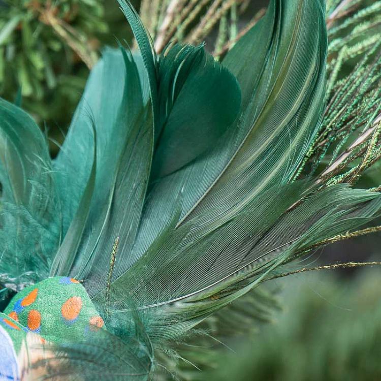 Ёлочная игрушка Павлин на прищепке Feather Open Tail Peacock On Clip Green/Blue 25,5 cm