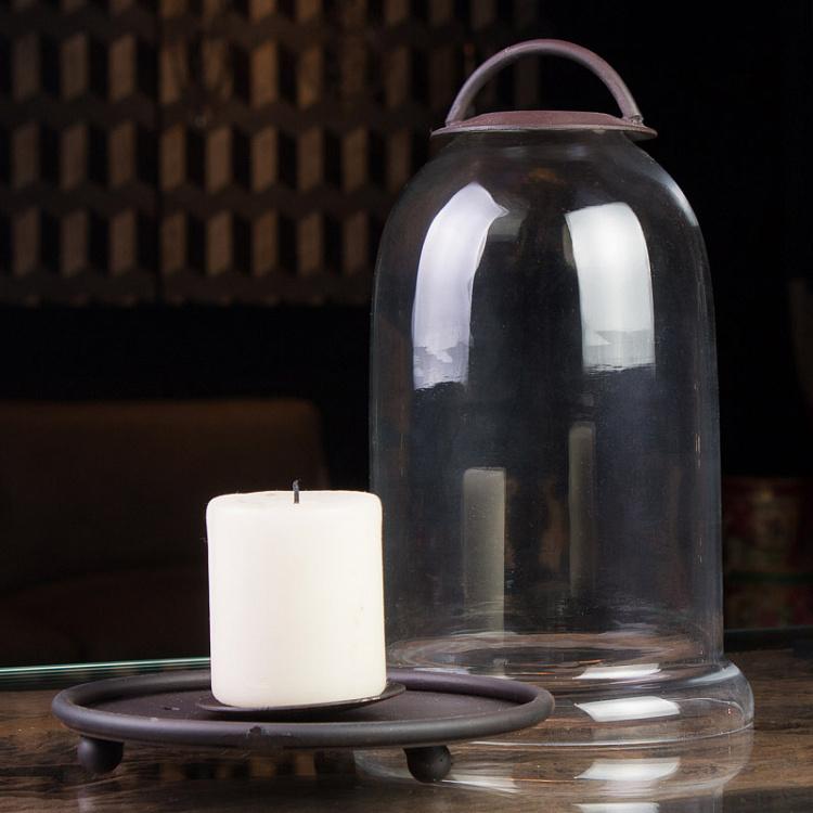 Подсвечник со стеклянным колпаком и металлическим основанием Small Candle Jar With Metal Base And Handle