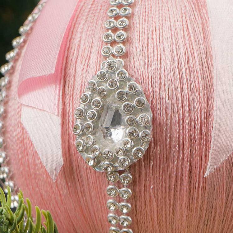 Светло-розовый ёлочный шар с серебряным орнаментом и бантом Silver Pattern And Bow Ball Light Pink 10 cm
