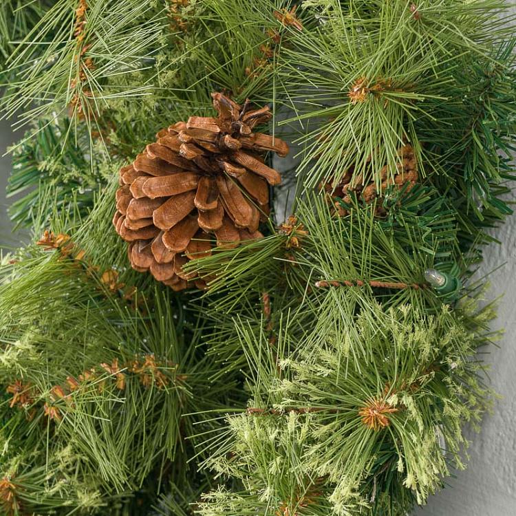 Венок с сосновыми шишками и гирляндой 100 Led Pinecone Wreath Green 76 cm