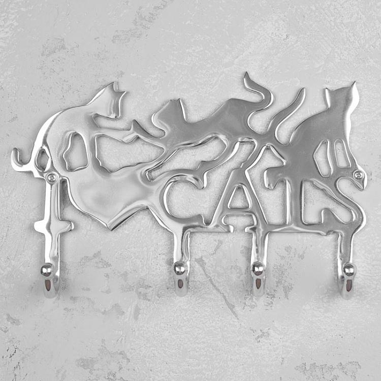 Четырёхместная настенная вешалка Я люблю кошек Coat Rack I Love Cats 4 Hooks