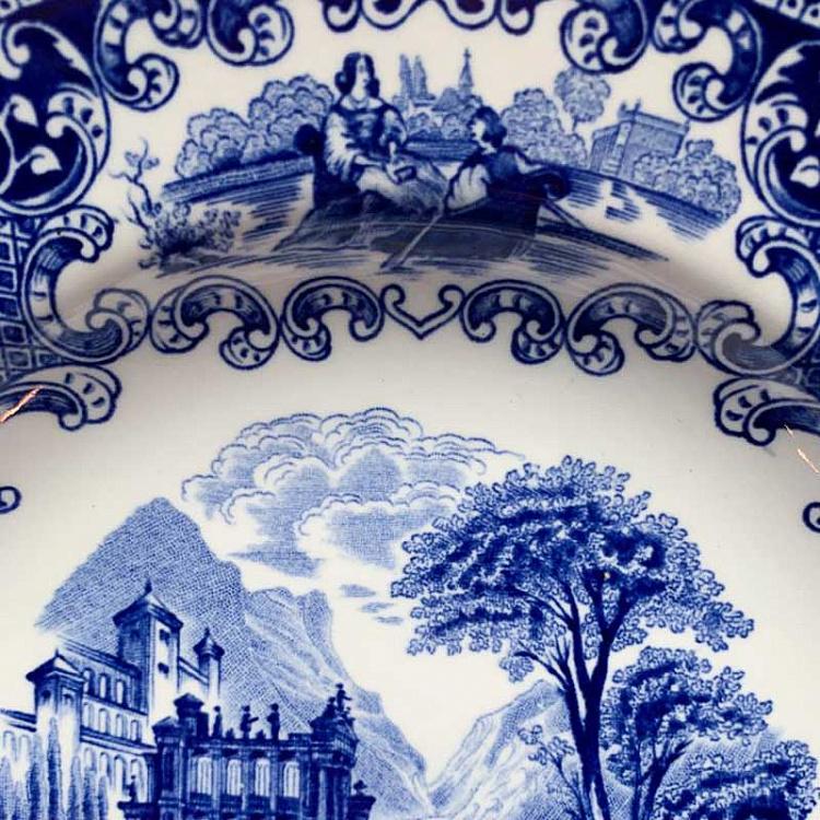 Винтажная тарелка белая с голубым мотивом 6, L Vintage Plate Blue White Large 6