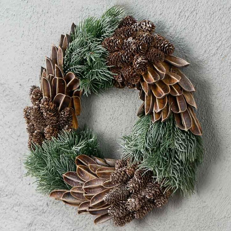 Frost Pinecone Wreath Brown Green 34 cm