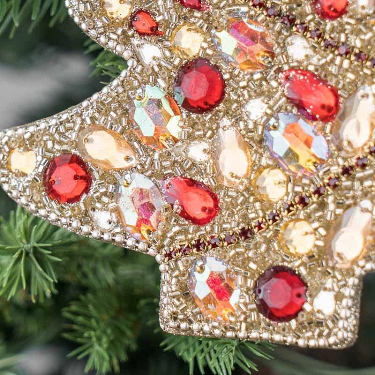 Ёлочная игрушка Золотистая ёлочка с разноцветными стразами 2 Multi-Colored Christmas Tree Pendant 2 15 cm