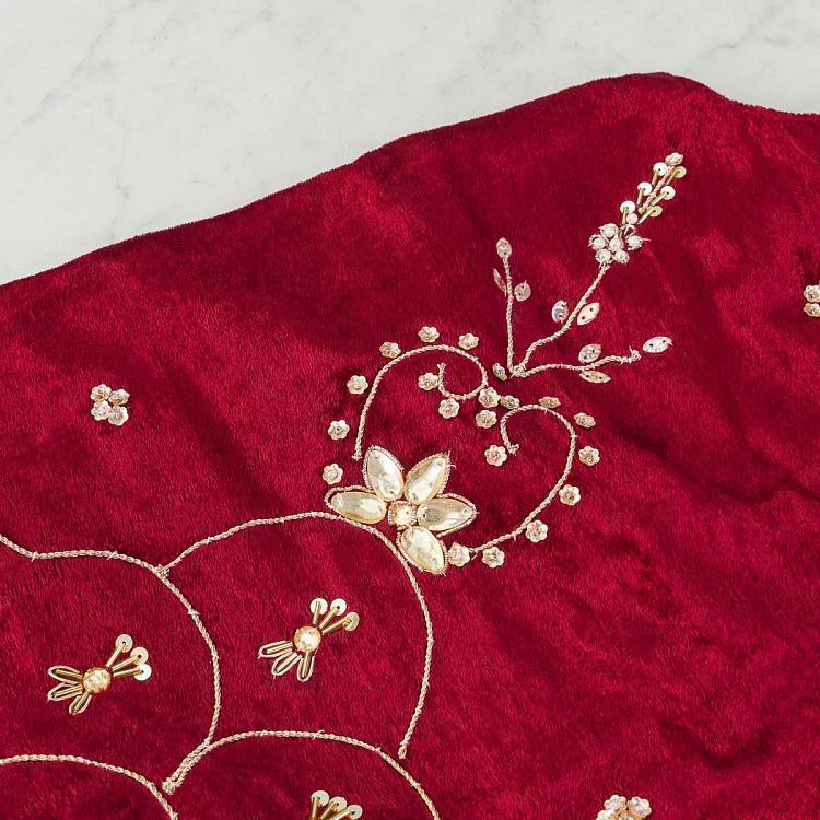 Бордовый коврик-юбка под ёлку с золотым узором Golden Pattern Christmas Tree Skirt Burgundy 105 cm