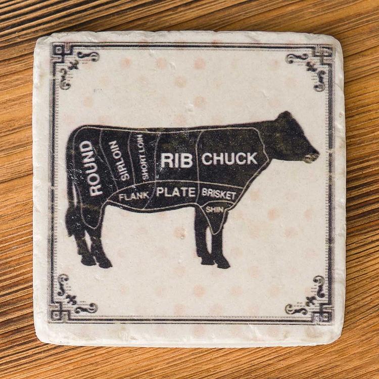 Набор из четырёх подставок под стаканы Фермерские обитатели Set Of 4 Stone Coasters Farm Animals