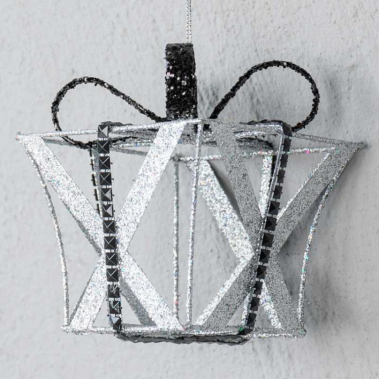 Ёлочная игрушка Подарок Metal Open Gift Box Silver/Black 11 cm