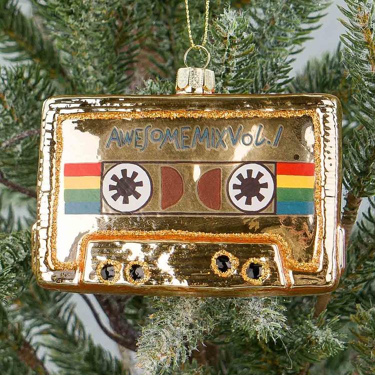 Ёлочная игрушка Аудиокассета Glass Awesome Mix Tape Cassette Gold 10,5 cm