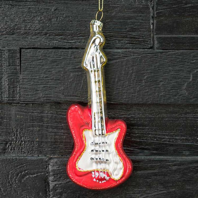 Ёлочная игрушка Красная гитара Glass Hanger Guitar Red 15 cm
