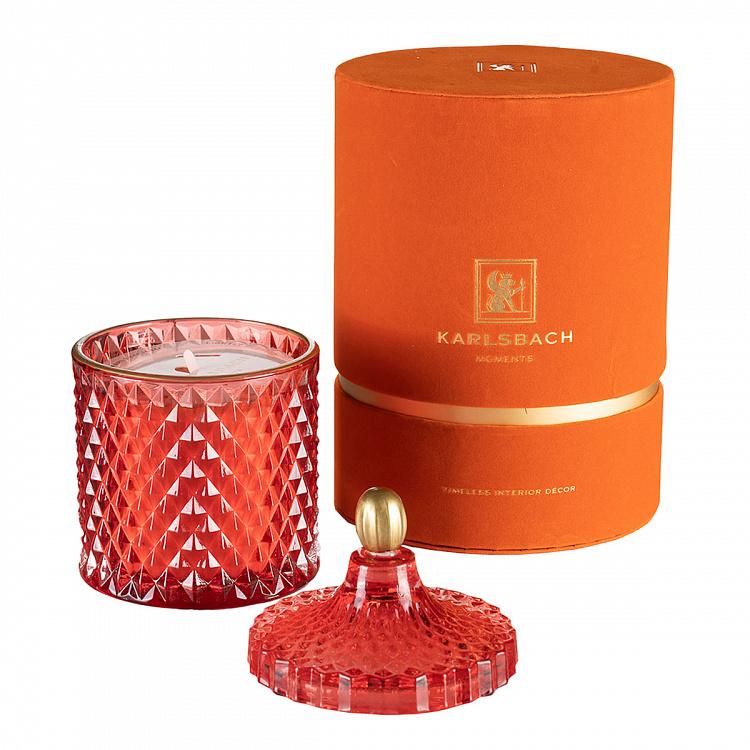 Арома-свеча в красном фасетном стакане Фиолетоволистная роза, L Aroma Candle In Red Faceted Glass Berry Rose Large