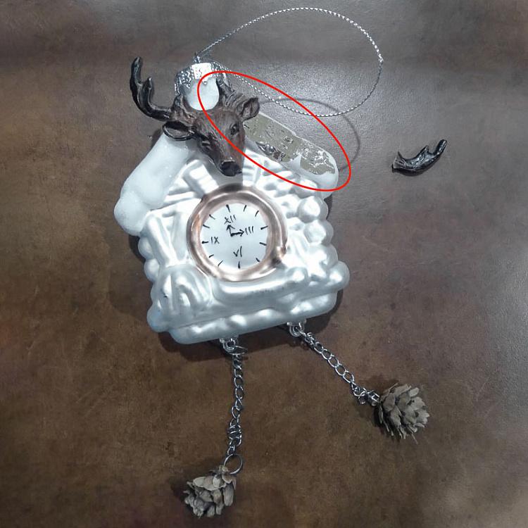 Ёлочная игрушка Ходики с оленем дисконт1 Deer Pendulum Clock Glass Hanger 13 cm discount1