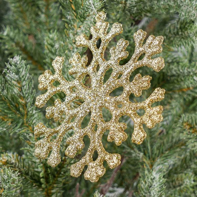 Ёлочная игрушка Золотая снежинка с блёстками Glitter Flat Snowflake Gold 12,5 cm