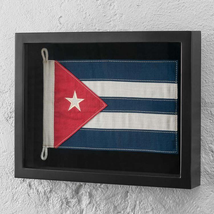 Флаг Кубы за стеклом в раме, мини Shadow Box Flag Cuba Mini