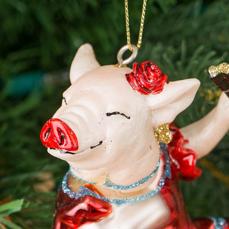Ёлочная игрушка Танцующая свинья Glass Hanger Dancing Pig 10 cm
